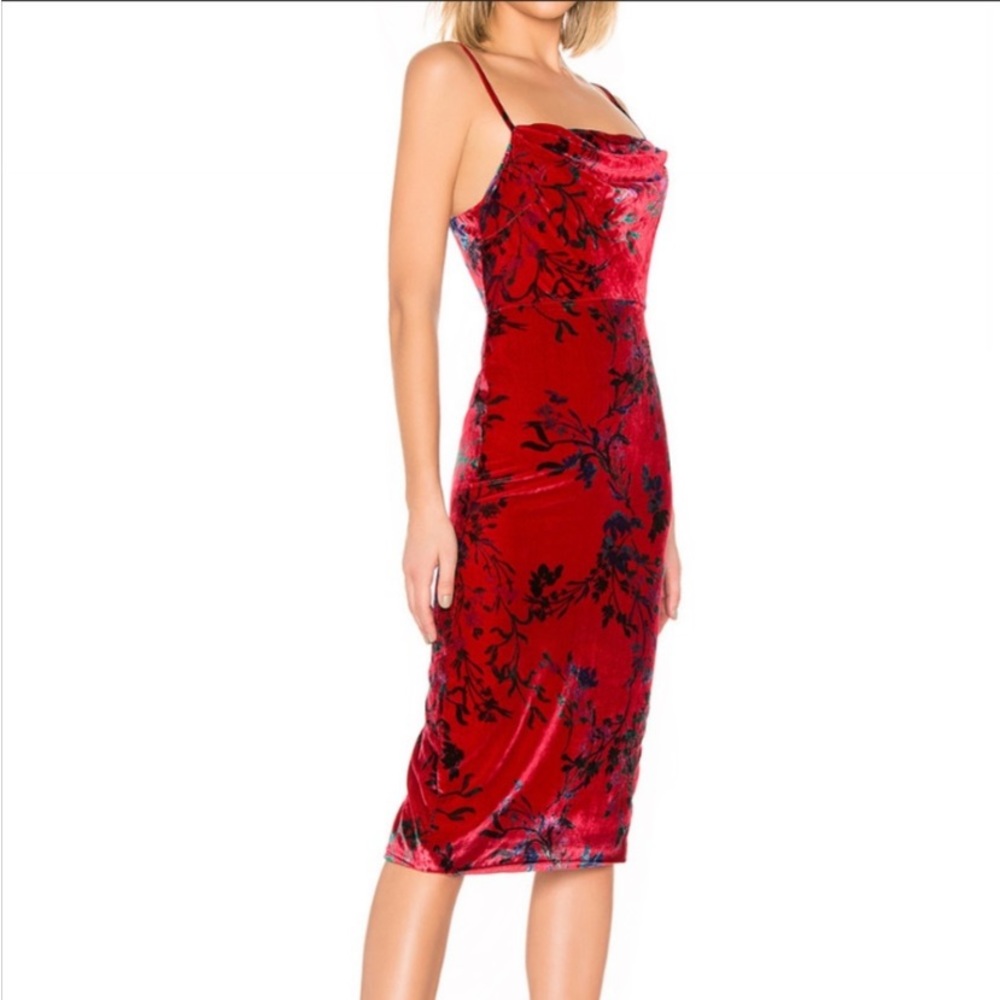 REVOLVE Red Velvet Floral Midi Dress - Picture 2 of 13